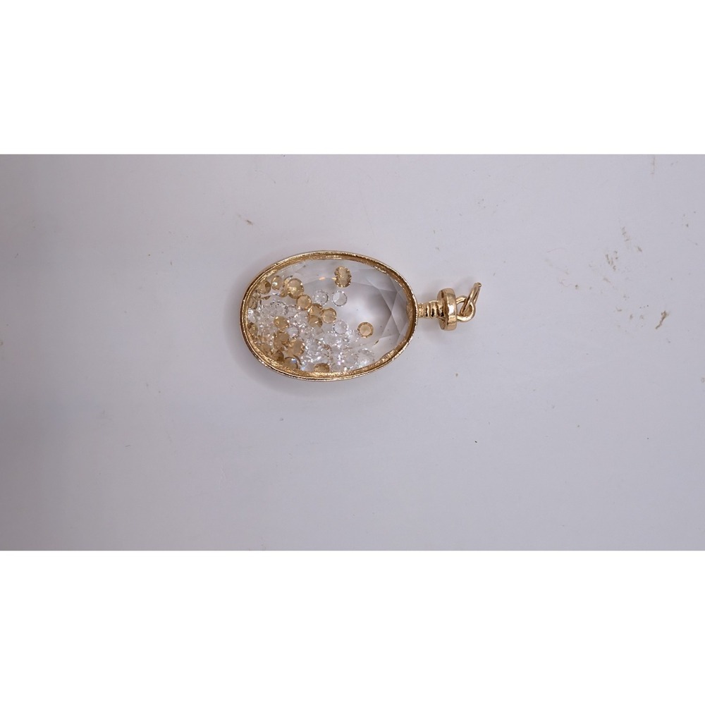 Vintage Gold Filled Oval Shaker Locket Pendant Floating Gemstone Crystals